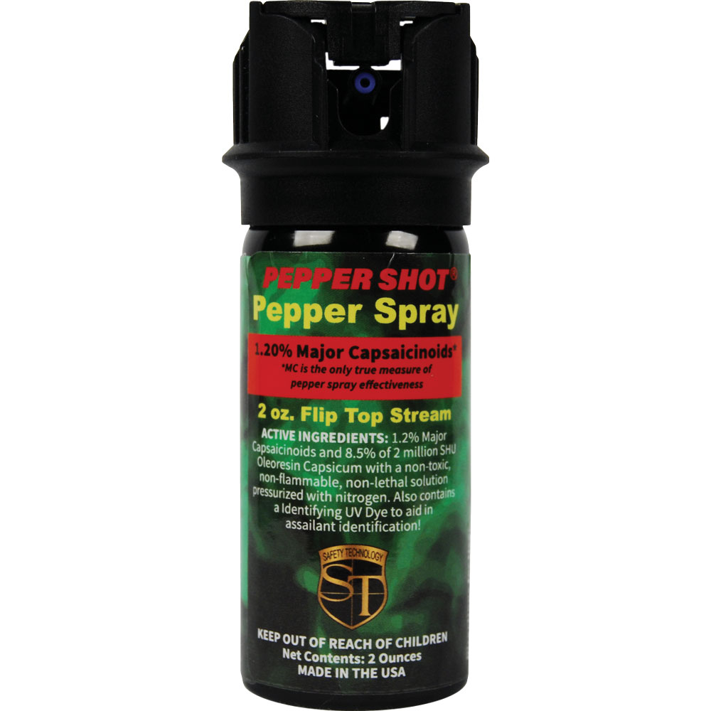 Pepper Shot 1.2% MC 2 oz pepper spray stream flip top view 3